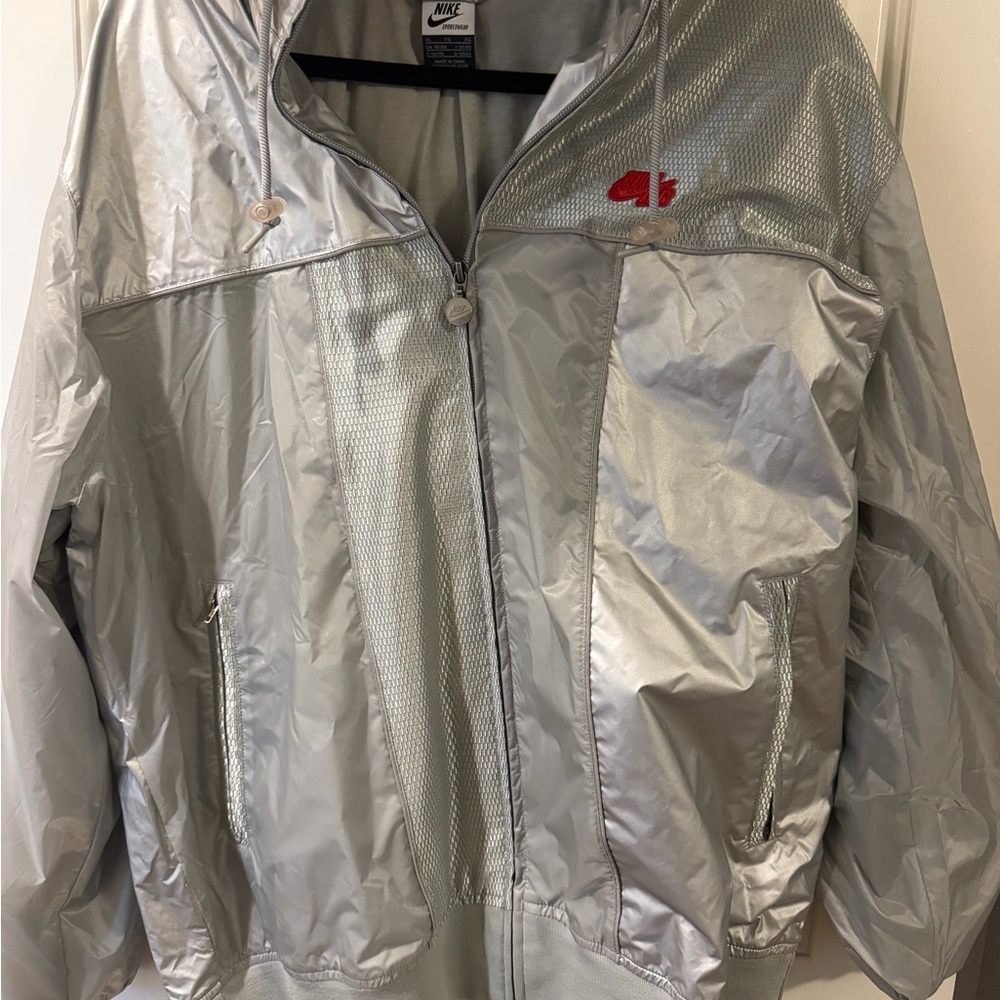 Nike Silver Metallic Jacket with Red Swoosh